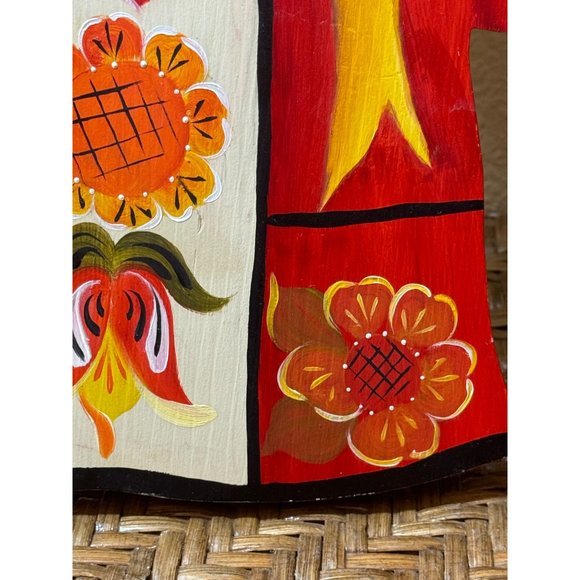 Christmas Handmade Folk Art Vintage Wooden Caroler Figurine Hand Painted Angel - Picture 4 of 9